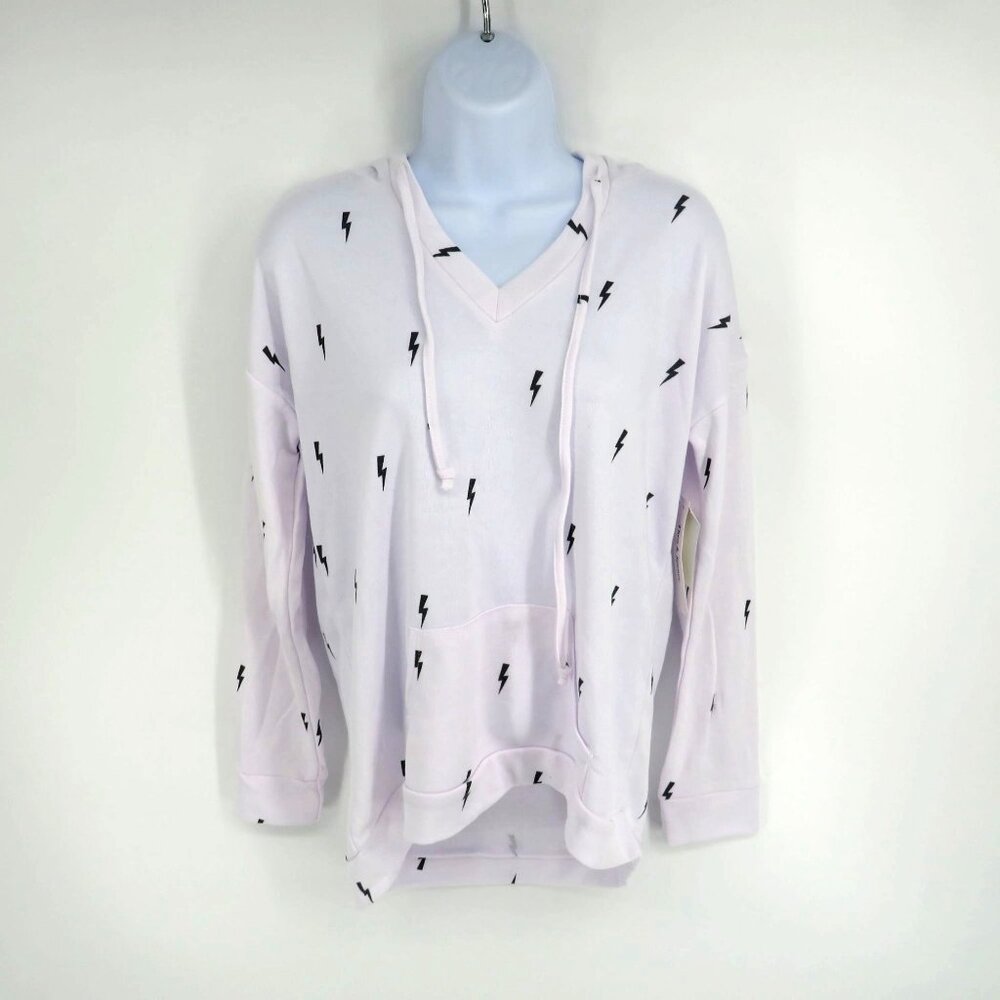 Theo & Spence Medium White Hoodie Black Lightning Print NWT $68